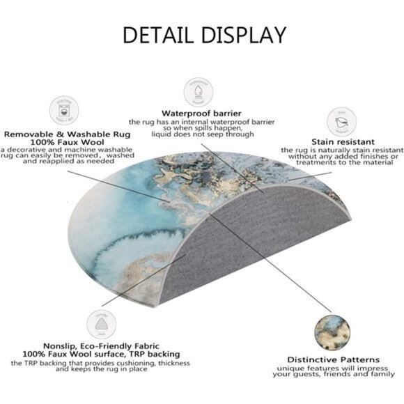 Marble Pattern Round Area Rug - 4' Diameter Faux Wool Non-Slip Area Rug - Picture 5 of 8